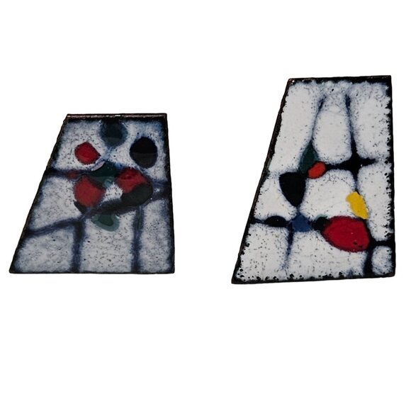 Vintage Mid Century Modern Abstract Art Deco Enamel Clip On Earrings Geometric - Picture 1 of 5